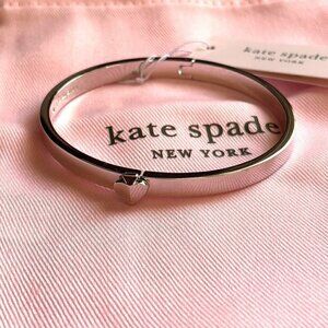 NWT Kate Spade Silver Heritage Spade Logo Metal Button Bangle Bracelet Dust Bag